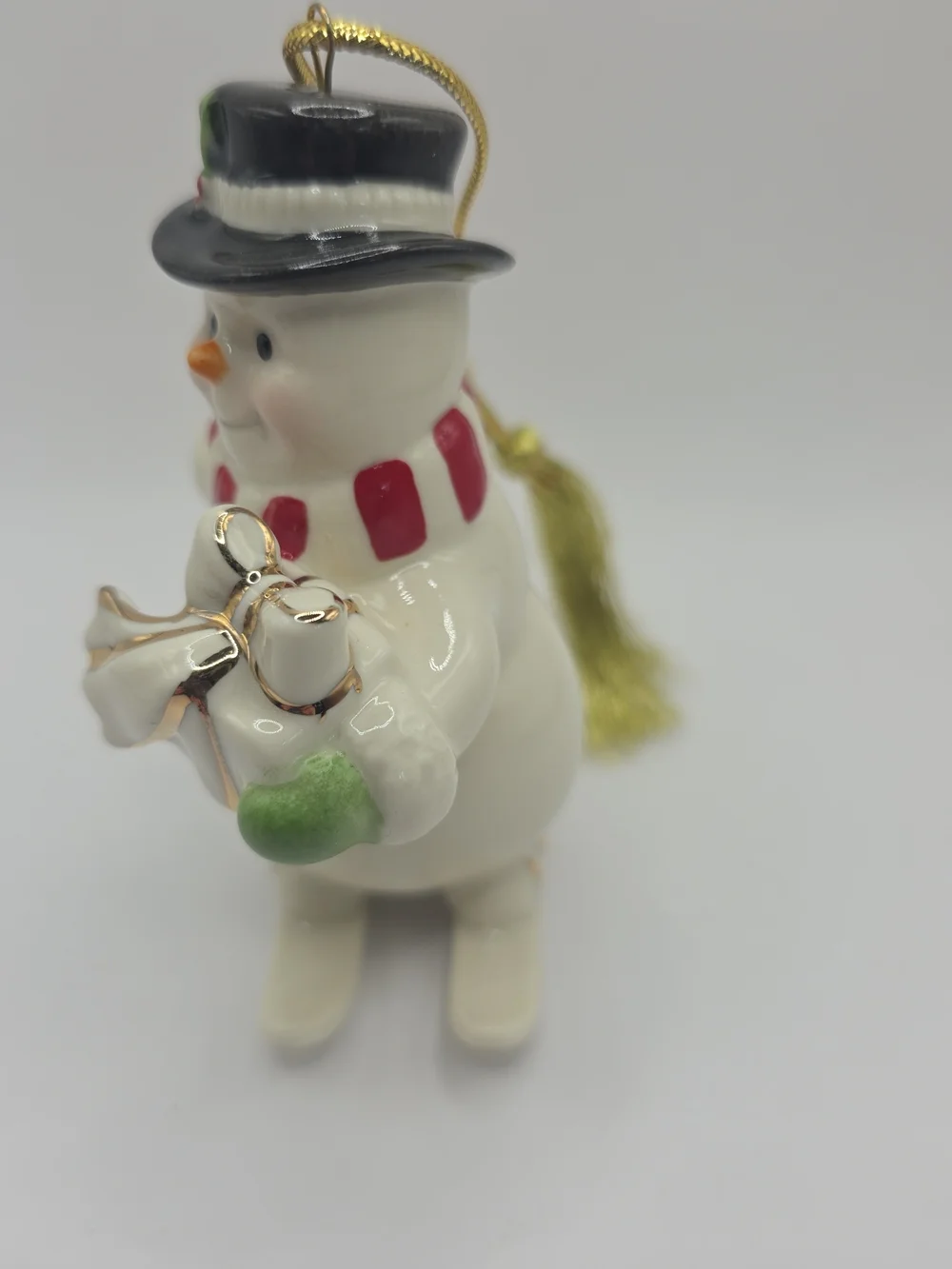 Lenox White Snowman Ornament with Black Hat, Red Scarf and Gold Trim
